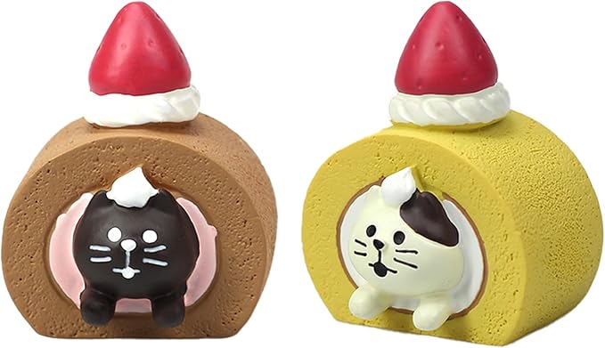 Cute Miniature Cat Figurine Resting on Swiss Roll Resin Mini Cat Figures, Kitten Miniature Desk Accessories - Perfect Cute Cat Gift for Cat Lovers