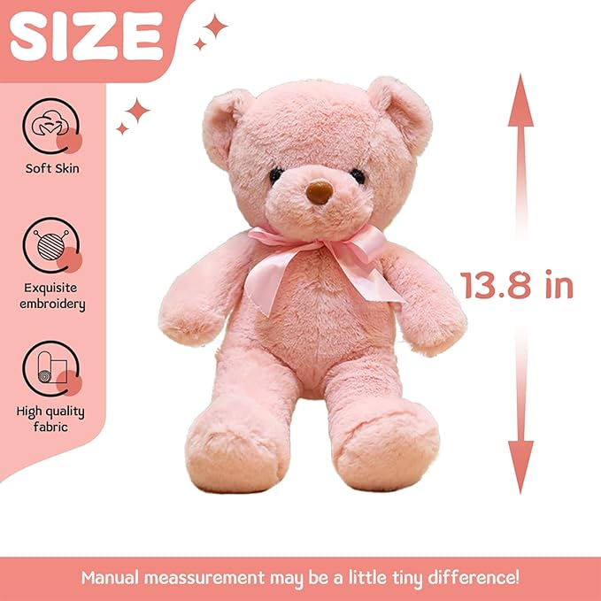 Pink Teddy Bear Stuffed Animals 12” Soft Small Teddy Bear Cute Cuddly Stuffed Bear Plush Toys for Kids Girls Birthday Christmas Valentine’s Day Wedding Graduation Party