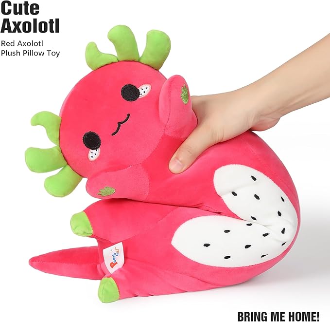 PEACH CAT Long Dragon Fruit Axolotl Stuffed Animal Kawaii Pitaya Axolotl Plush Pillow Toy for Girls and Boys 27.5"