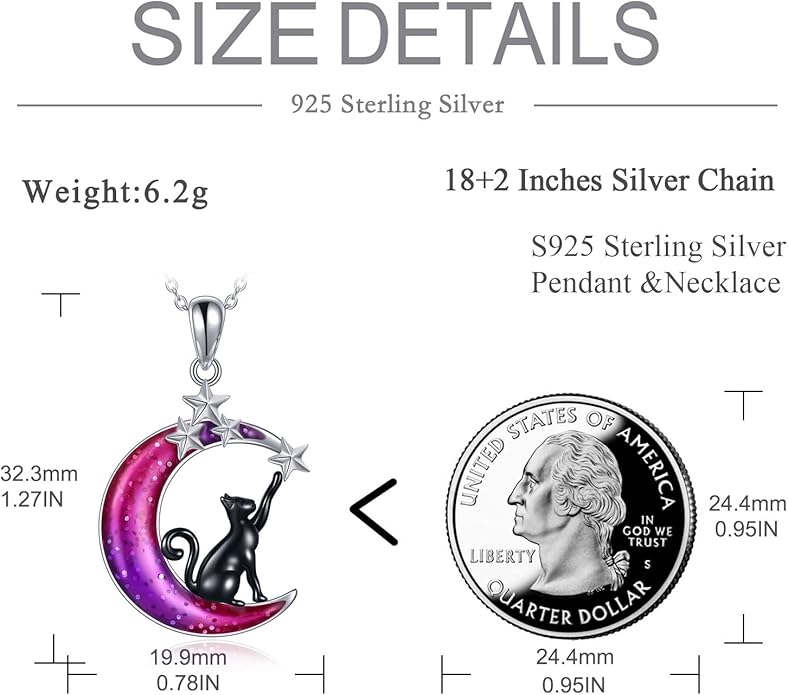 925 Sterling Silver Moon Black Cat Necklace for Women - Tree of Life Jewelry with Abalone Stone - Cat Lover Birthday Gift