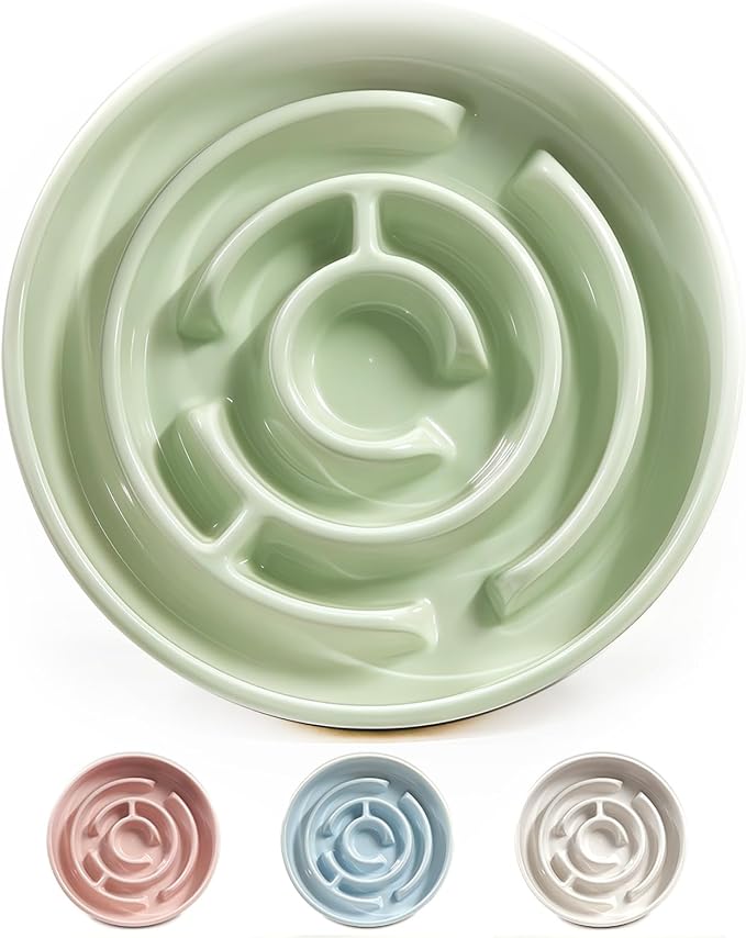Slow Feeder Dog Bowls, Ceramic Dog Bowl with Anti-Slip, Slow Feeder & Non-Slip Design, Boredom and Anxiety Reducer, Suitable for All Breed Dogs and Cat (Ceramic-Green)