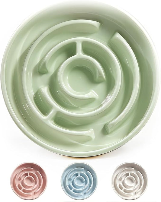 Slow Feeder Dog Bowls, Ceramic Dog Bowl with Anti-Slip, Slow Feeder & Non-Slip Design, Boredom and Anxiety Reducer, Suitable for All Breed Dogs and Cat (Ceramic-Green)