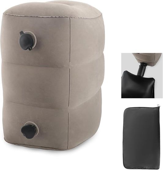 Inflatable Travel Foot Rest Pillow Adjustable 3 Layers Height Leg Rest Pillow Kids Airplane Travel Pillow with Inflatable Bag Airplane Bed for Toddler Car Seat Footrest for Airplane Home Office - Grey