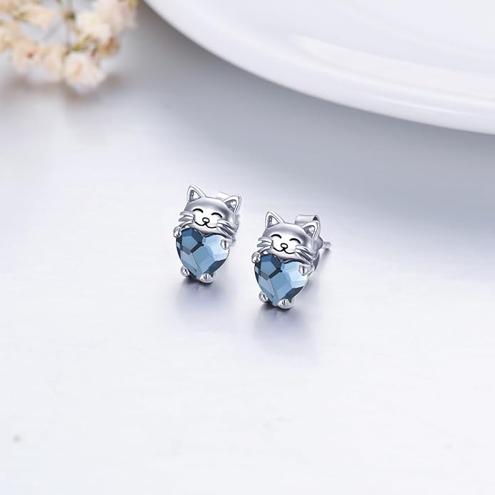 925 Sterling Silver Cat Earrings Cute Animal Kitten Stud Earrings cat Jewelry Gifts for Women Girls Hypoallergenic Earrings for Sensitive Ears