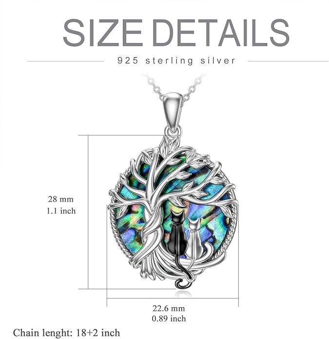 TOUPOP Cat Gifts for Cat Lovers Sterling Silver Cute Cat Tree of Life Pendant Necklace with Blue Circle Crystal Birthday Christmas Jewelry Gifts for Women