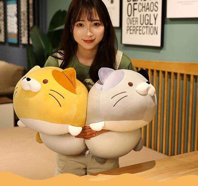 Cute Soft Fat Tabby Cat Plush Toys - Kitten Plushies Throw Pillow & Cuddly Cat Doll Pillow Gift for Kids and Lovers (Yellow, 14-Inch)