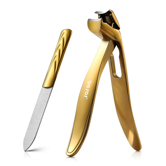 BEZOX Ergonomic Angled Head Thick Toenail Clipper for Seniors - Large Nail Clippers for Thick and Ingrown Nails with Metal Nail File, Premium Nail Cutter Fingernail Clipper for Men and Women - Golden