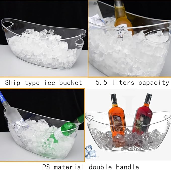Ice Buckets for Parties, 5.5 Liter Large Clear Acrylic Food Grade Ice Bucket, Mimosa Bar Supplies Beverage Tub for Champagne Beer Sparkling Wine Cocktails, 16.9, Transparent, OUKEYI-100894