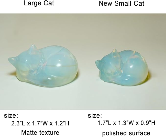 OwMell Tiny Sleeping Cat Statue Hand-Carved Healing Stone Gemstone Little Kitten Statue Figurine 2" - Opal Small