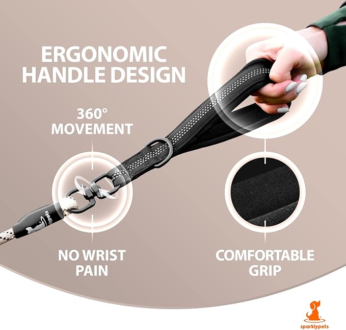 SparklyPets Double Dog Leash for 2 Dogs – Rope Bungee Dual Leash for Medium and Large Breeds with Padded Handles & Tangle Free (Brown, Medium/Large)