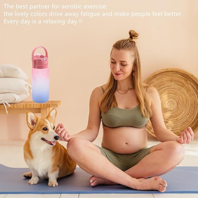 LESHP 64oz Sports Motivational Big Water Bottle With Time Marker Capacity Scale Line, Leak-Proof Reusable Large Water Bottle to Ensure You Drink Enough Water Throughout The Day for Fitness