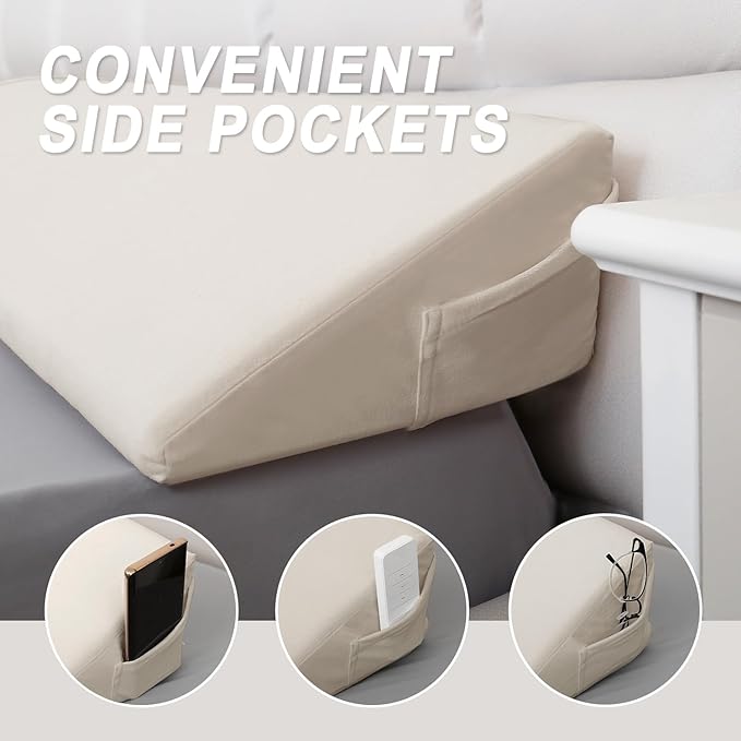 WdFour Bed Wedge pillow, close off Headboard, wall and Mattress Gap. incline, slanted sweat-proof pillow for neck and back pain relief anti-snoring for comfortable sleeping.(Beige,39Wx10Dx6H)
