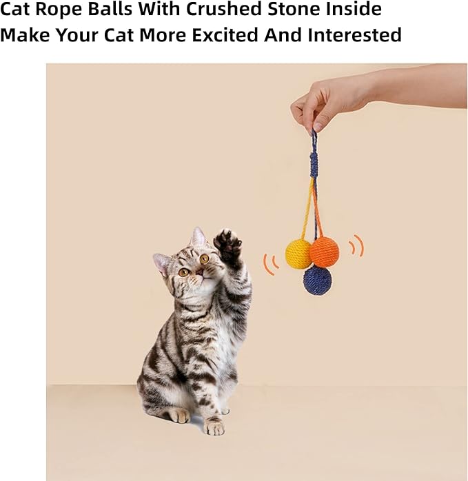 Cat Toy Sisal Ball Hanging Cat Toy Handmade Cat Rope Ball Chew Eco-Friendly Toy Pets Interactive Toy Cat Toys for Indoor Cats (Bule, 1pcs)