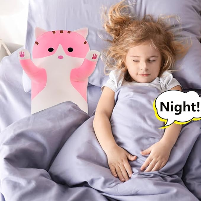 Pink Cat Long Plush Pillow Kitty Stuffed Animals Soft Sleeping Throw Pillow Doll Toy (Pink,27inches)