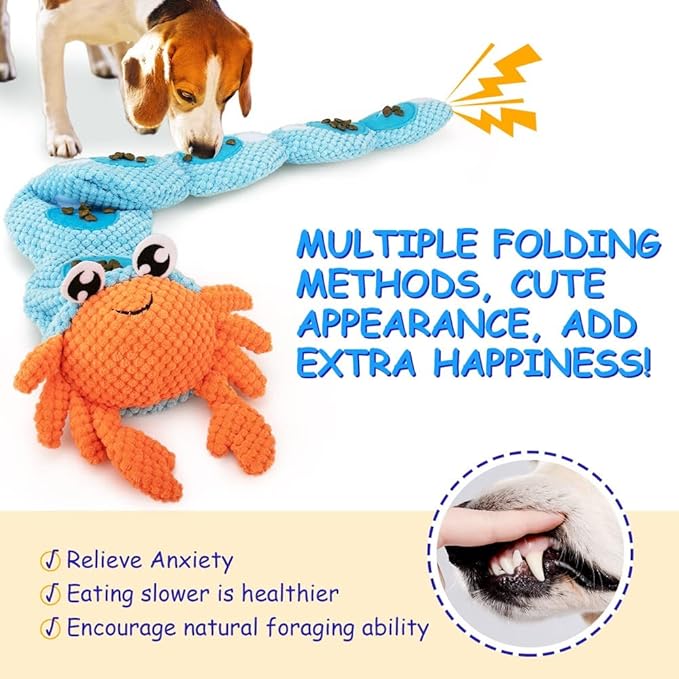 AWOOF Hermit Crab Shape Squeaky Dog Chew Toys - Interactive Snuffle Toys for Small & Medium Dogs, Release Stress & Train Natural Foraging Instincts