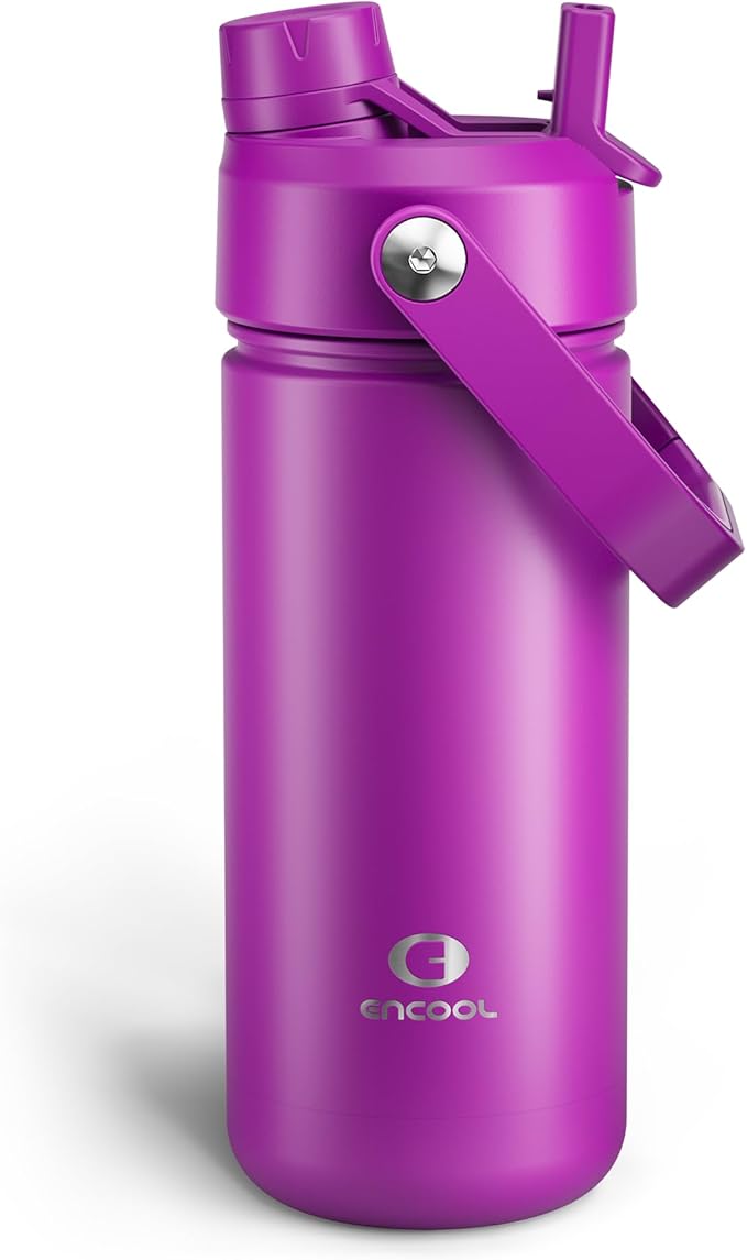 Insulated Water Bottle with Straw Stainless Steel Water Bottle, Leak-Proof, BPA-Free, Double Wall Vacuum Keeps Cold for 24 Hours for Sports, Travel, School (18 oz, Bright Magenta)