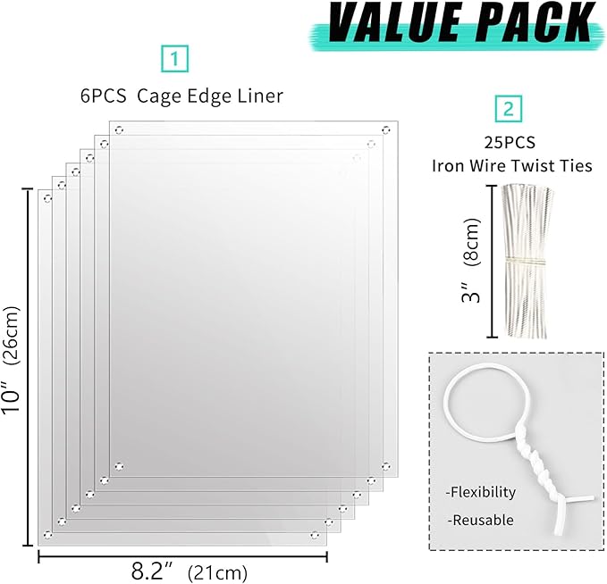 Oncpcare 6 Pack Rabbit Urine Guard for Cage, 10'' x 8.2'' Pet Liner Protection Splash Guard Guinea Pig Pee Shield Habitat Siding Small Animal Cage Accessories - Keep Litter in The Pen