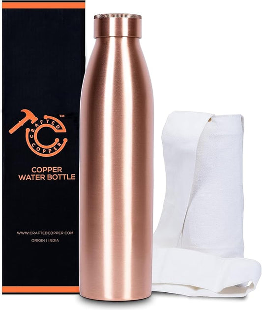 34 Oz Extra Large Smooth Finish 100% Pure Copper Water Bottle For Drinking | Leak Proof Design And Carrying Pouch | Drink More With Healthy Benefits Immediately