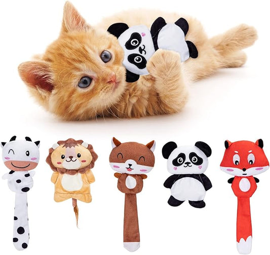 Nobleza Catnip Toys, 5Pcs Cat Chew Toys for Indoor Cats Clearance, Cute Animal Shapes Plush Kitty Teething Toys with Crinkle Paper for Pet Birthday, Interactive Kitten Kicker Toy with Organic Cat Nip