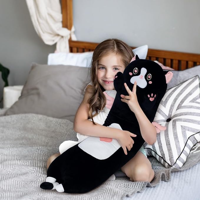 Long Cat Plush Body Pillow, Cute Cat Plush Toy Pillows with Wings, Stuffed Animals Kitten Soft Plushies Gifts for Kids Girls Girlfriend(AngelCat Pink, 27.6in/70cm)