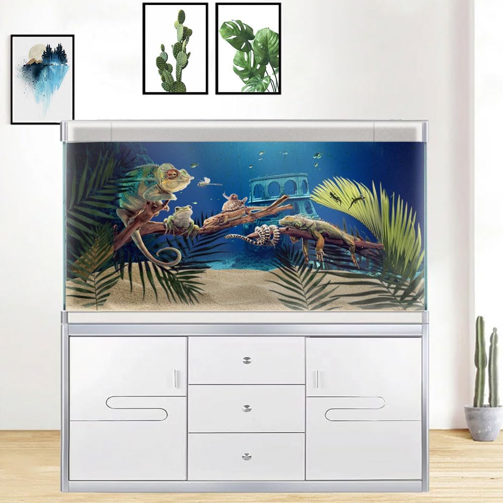 72X24IN Natural Underwater Aquarium Background, Pictures 3D Fish Reef Fish Tank Decoration Background, with 8 EVA Double-Sided Tape
