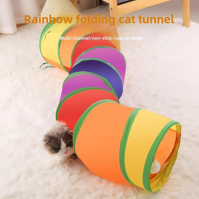 Collapsible Cat Tunnel - Cat Tubes for Indoor Cats Collapsible Cat Play Toy for Puzzle Exercising Hiding Training and Running