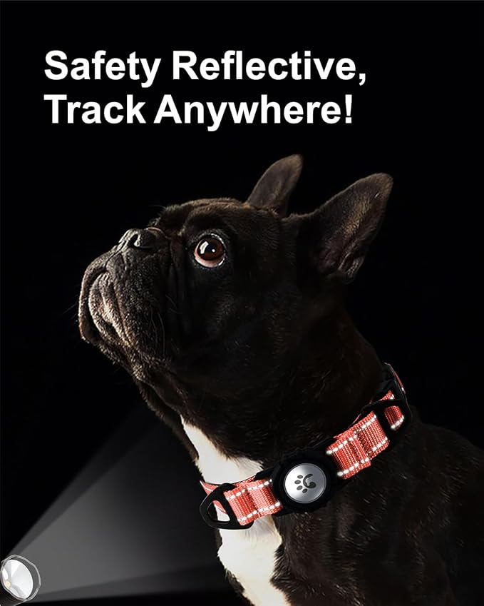 TagME Airtag Dog Collar,Waterproof Reflective Pet Collar with Airtag Holder,Soft Padded and Double D-Rings for Small Dogs,Baby Pink