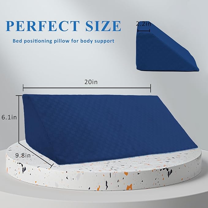 Bed Wedge Pillow for Side Sleeping Sponge Filled Body Positioning Triangle Pillow Suitable for Pregnancy and Surgery Prevent Bed Sore for Leg and Back Support with Pillow Case (Dark Blue)