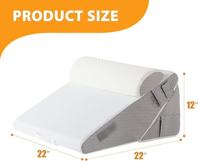 3PCS Orthopedic Bed Wedge Pillow Set for Sleeping, Wedge Pillow for Back Pain Relief, 10-in-1 Adjustable Bed Wedge Pillow Post Surgery, Triangle Pillow for Acid Reflux Snoring Gerd, White/Grey