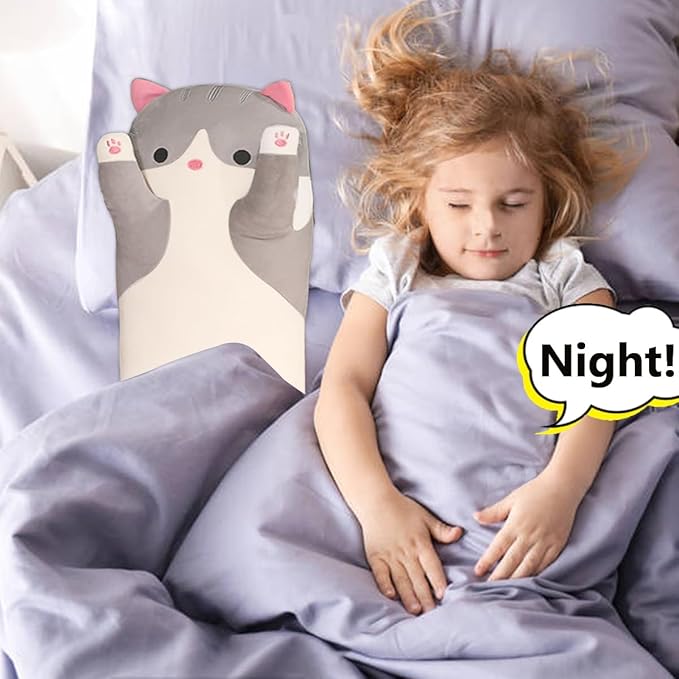 Grey Cat Long Plush Pillow Kitty Stuffed Animals Soft Sleeping Throw Pillow Doll Toy (Grey,35inches)