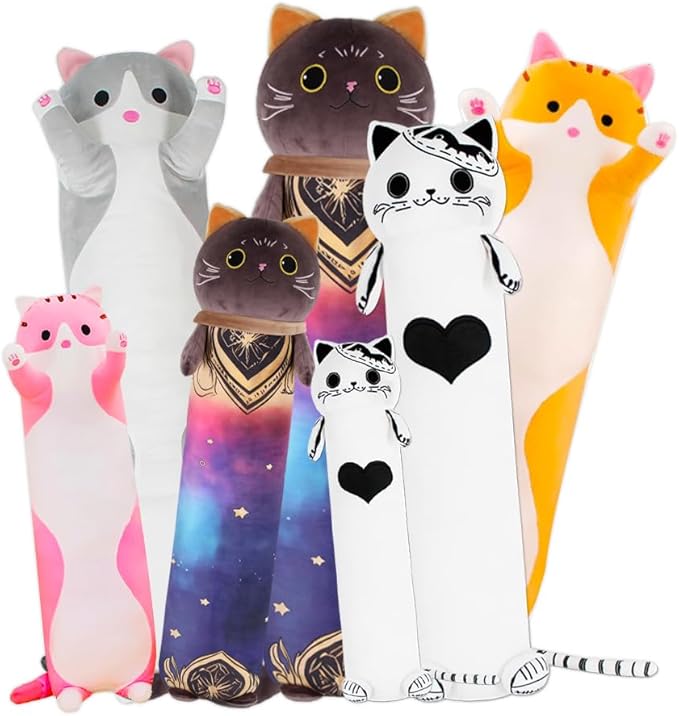 MerryXD Kawaii Long Cat Plush Body Pillow,36”Soft Cute White Stuffed Animals Plushies, Kids Big Doll Toys, Ideal Gifts for Cuddles,Girls,Girlfriend,Boys,Birthday,Christmas,Halloween,Valentine's Day