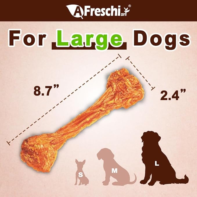 AFreschi Turkey Tendons for Dogs, USA-Sourced, Healthy Dog Treats, Rawhide-Free Puppy Chews, Long Lasting, All Natural, Hypoallergenic Dog Treats for Large Breeds, 1 Count Pack Bone (L)