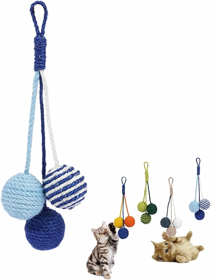 Cat Toy Sisal Ball Hanging Cat Toy Handmade Cat Rope Ball Chew Eco-Friendly Toy Pets Interactive Toy Cat Toys for Indoor Cats (Bule, 1pcs)