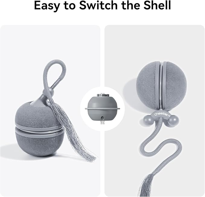 Cheerble Interactive Cat Toys for Indoor Cats - Wicked Ball Duo 2 Automatic Cat Toy with Dual Interchangeable Shells, Electronic Pet Toy with Bird Chirping Sounds, Rolling Cat Toy for Kittens, Blue