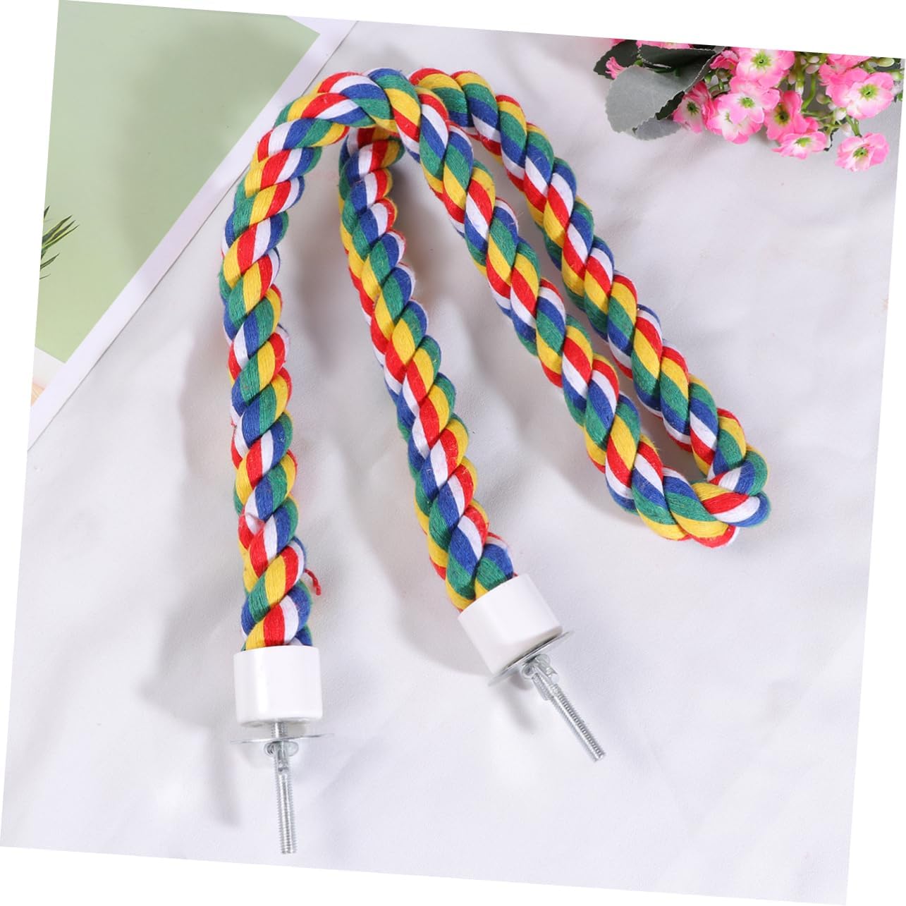 iplusmile Colorful Bird Rope Perch Stand, Birdcage Swing Spiral Chew Toys Climbing Standing Bungee Rope Perches Cage Accessories for Cockatiels Parrots (80CM/31.4 inch)