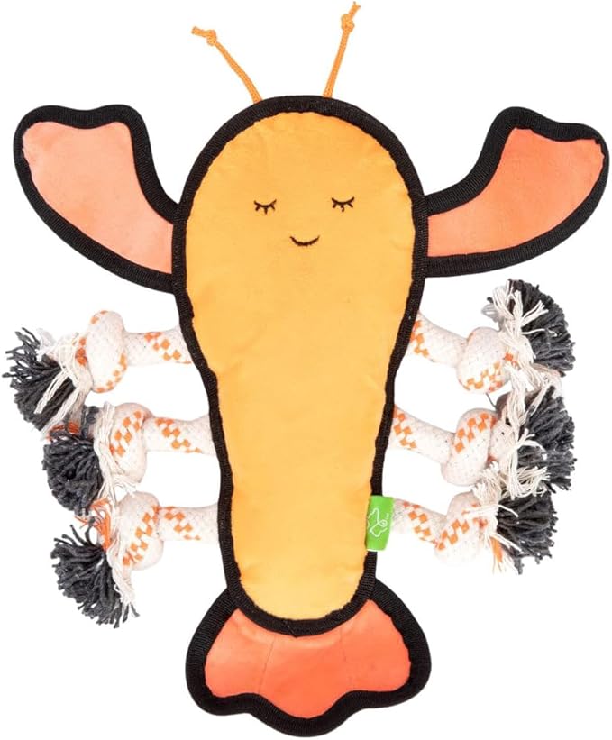 Only Natural Pet Sea Creatures Recycled Plush Dog Toys - Durable Double-Stitched Design with Internal Squeaker, 6 Rope Tug Arms & Plush Tail and Pincers - Squeaky Pet Toy | Lucy the Lobster, 11" x 12"