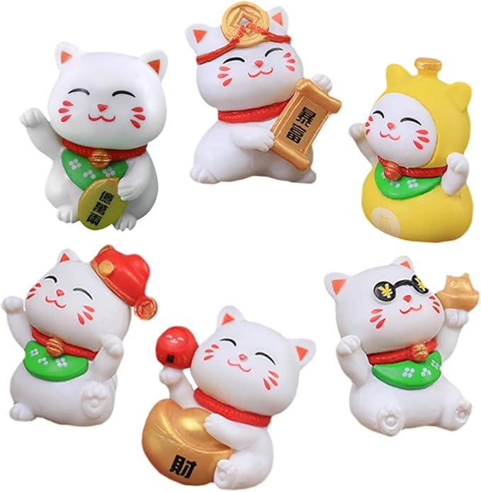 Yardwe 3sets Adorable Cat Figurines Kawaii Miniature Cat Statue Resin Craft for Home Outdoor Decor 6pcs*3