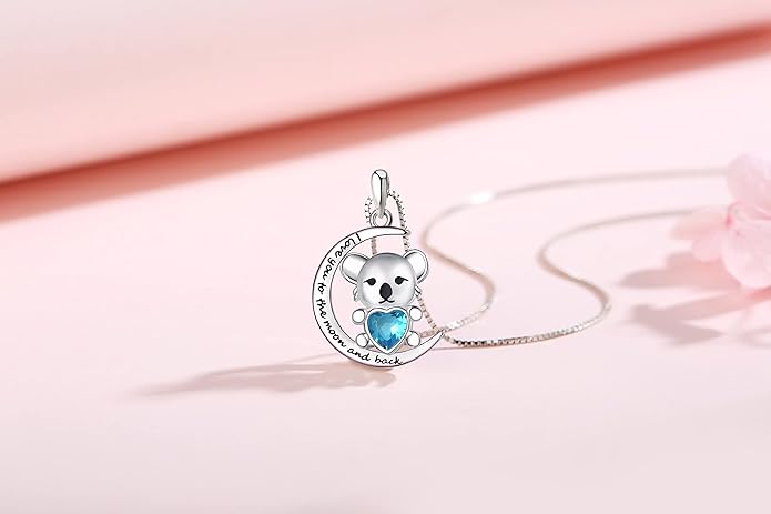 925 Sterling Silver Pig/Koala/Frog/Cat Horse Necklace I Love You to the Moon and Back Cute Animal Love Heart Moon Pendant Necklaces Jewelry Birthday Gifts for Women Best Friends
