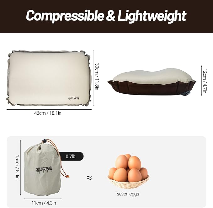 Inflatable Camping Pillow Ultralight, Neck & Lumbar Support, Ergonomic, Washable, Portable Travel Pillow for Hiking Backpacking Pillow Camping Essentials