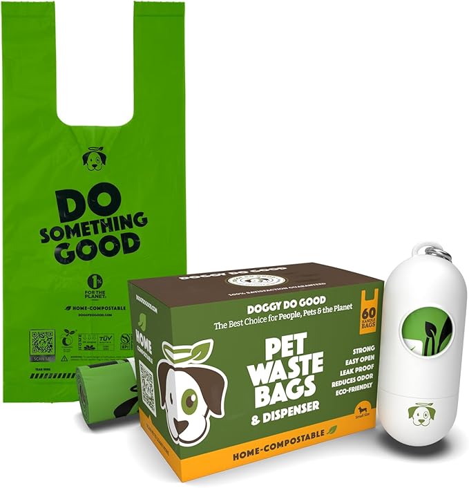 Doggy Do Good Poop Bags for Dogs (60 Ct), Easy Open Dog Poop Bags Rolls, Certified Home Compostable