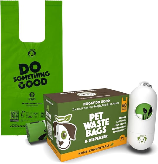 Doggy Do Good Poop Bags for Dogs (60 Ct), Easy Open Dog Poop Bags Rolls, Certified Home Compostable