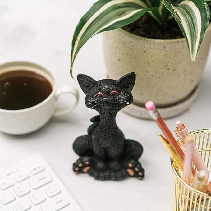 JFSM INC. Whimsical Black Cat Smiling Figurine Cat Home Office Decoration - Happy Cat Collection - Gifts for Cat Lovers, Cat Lover Gifts for Women, Cat Lover Gifts for Men