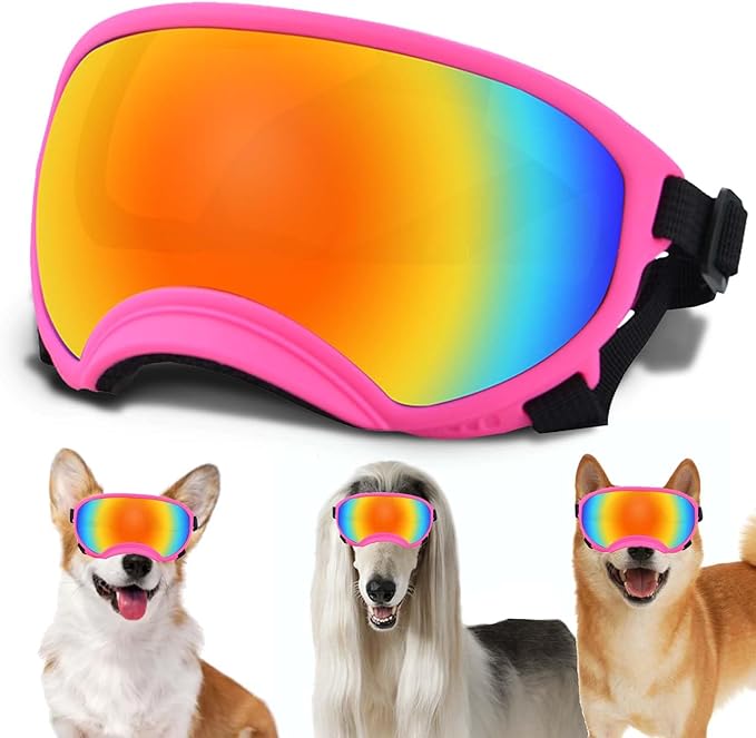 Medium Dog Sunglasses with Adjustable Strap UV Protection, Winproof Dog Puppy Sunglasses, Suitable for Medium Dog Pet Glasses, Dogs Eyes Protection,Soft Dog Goggles