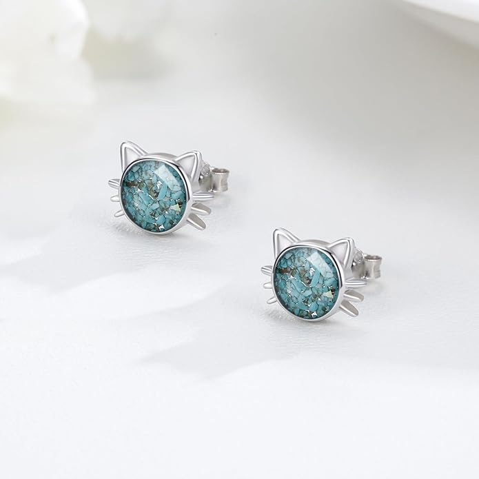 925 Sterling Silver Cat Earrings Cute Animal Kitten Stud Earrings cat Jewelry Gifts for Women Girls Hypoallergenic Earrings for Sensitive Ears