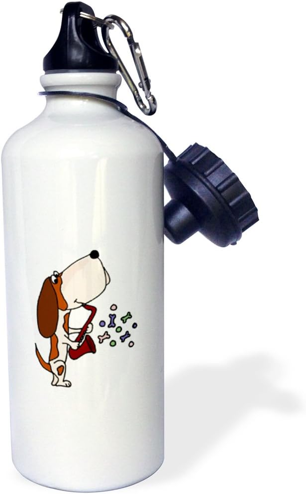 3dRose Funny Basset Hound Dog Playing Saxophone-Sports Water Bottle, 21oz , 21 oz, Multicolor