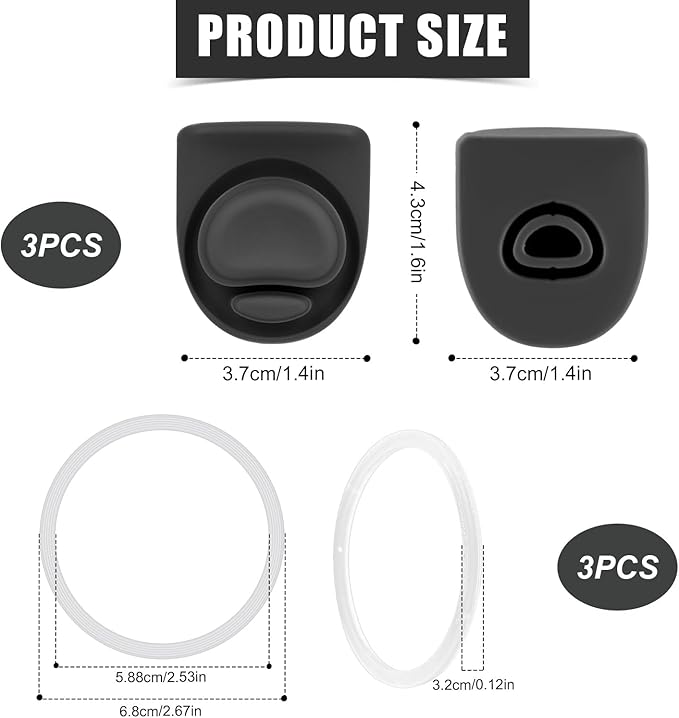 3pcs Replacement Stopper Compatible with Owala Freesip 19/24/25/32/40oz, with 3pcs Silicone Seal Lid Sealing Rings, Anti Leak Water Bottle Top Cap Lid Ring Mouthpiece Parts for Owala Accessories