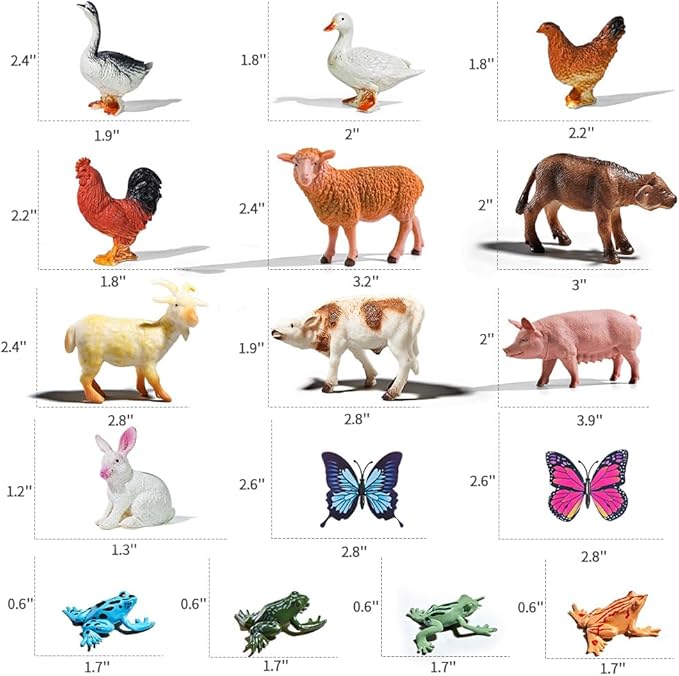 Farm Animal Toys for Toddlers 3-5-7 Kids, 24 Realistic Animal Figures Including 1 Stable and Props, Play Mat, Zoo Toy Animals Figurines, Playset for Boys and Girls Birthday