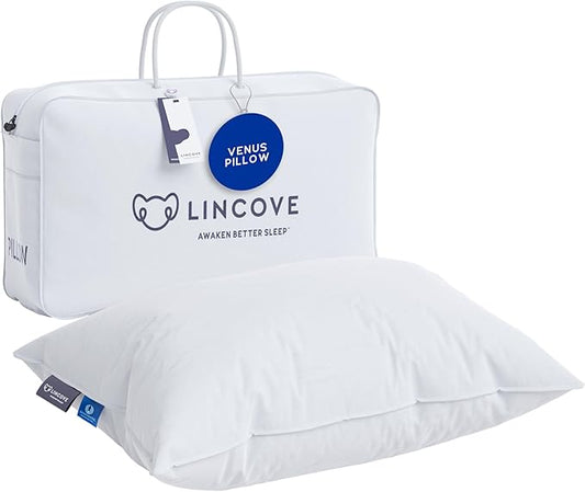Lincove 100% European Down Venus Pillow – German Down 600 Fill Power, 400 Thread Count Shell, Made in Canada, | Luxe Collection, King - Firm, 1 Pack