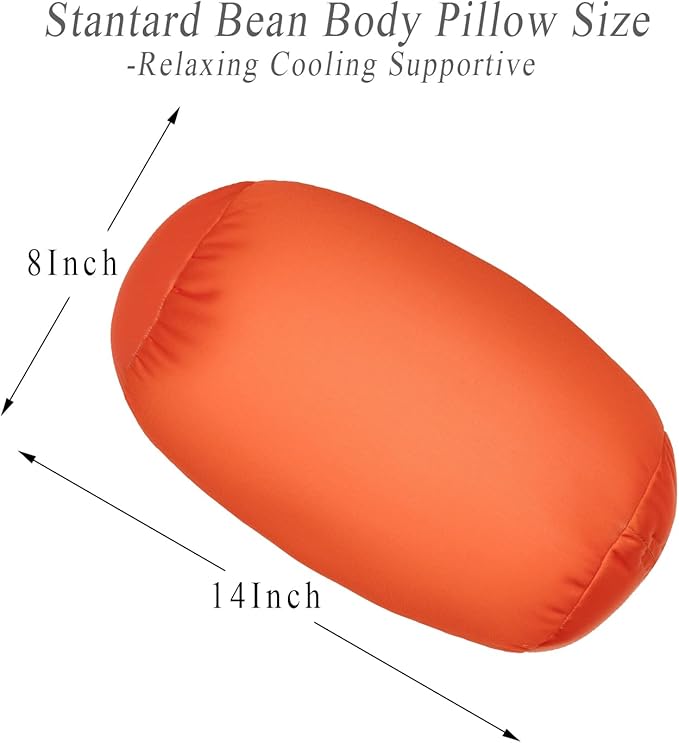 Microbead Body Pillow, Tube Microbead Bolster Bean Smooth Cool Pillow Neck Cervical Roll Pillow for Sleeping 7 x 12Inch Throw Travel Pillow (Tangerine Color)