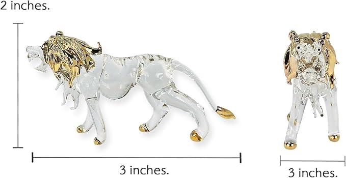 WitnyStore Tiny 5" Long Clear Gold Standing Lion Roaring Figurine - Miniature Hand Blown Painted Glass Panthera Wild Cat Small Crystal Wildlife Animals Decorative Collectible Figurines Décor Gifts